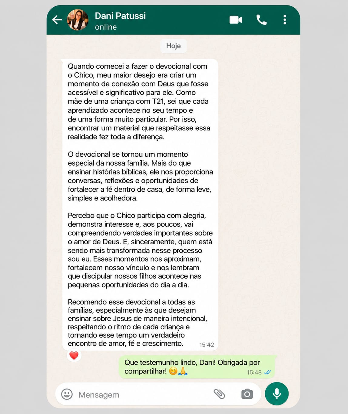 Depoimento de mãe 1